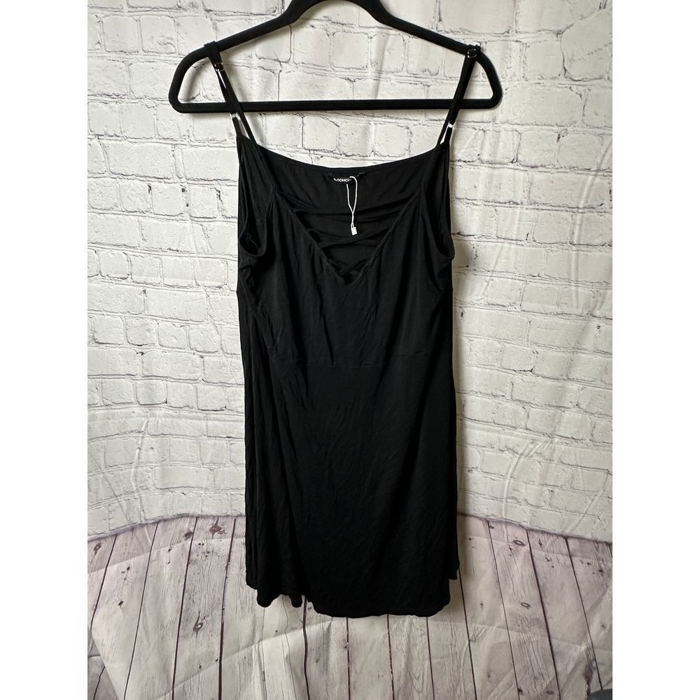 BloomChic Black Lattice V-Neck Cami Mini Dress Adjustable Straps Size 16